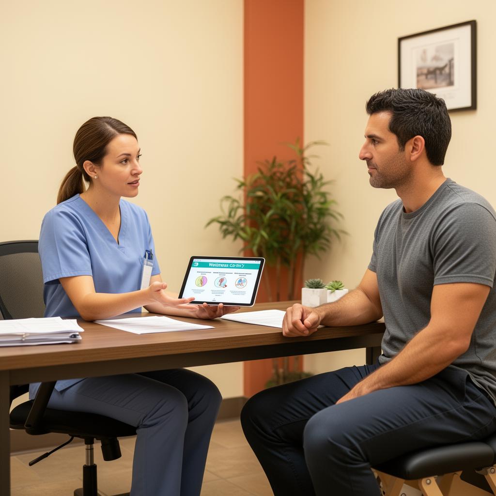 Chiropractor reviewing a personalized care plan with a patient.