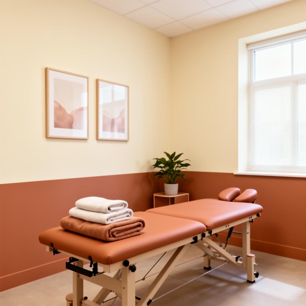 Bright, minimalist treatment room with a single padded table.