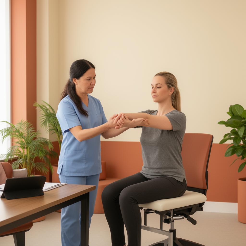 Person performing a corrective posture exercise against a wall as part of a chiropractic home care program.